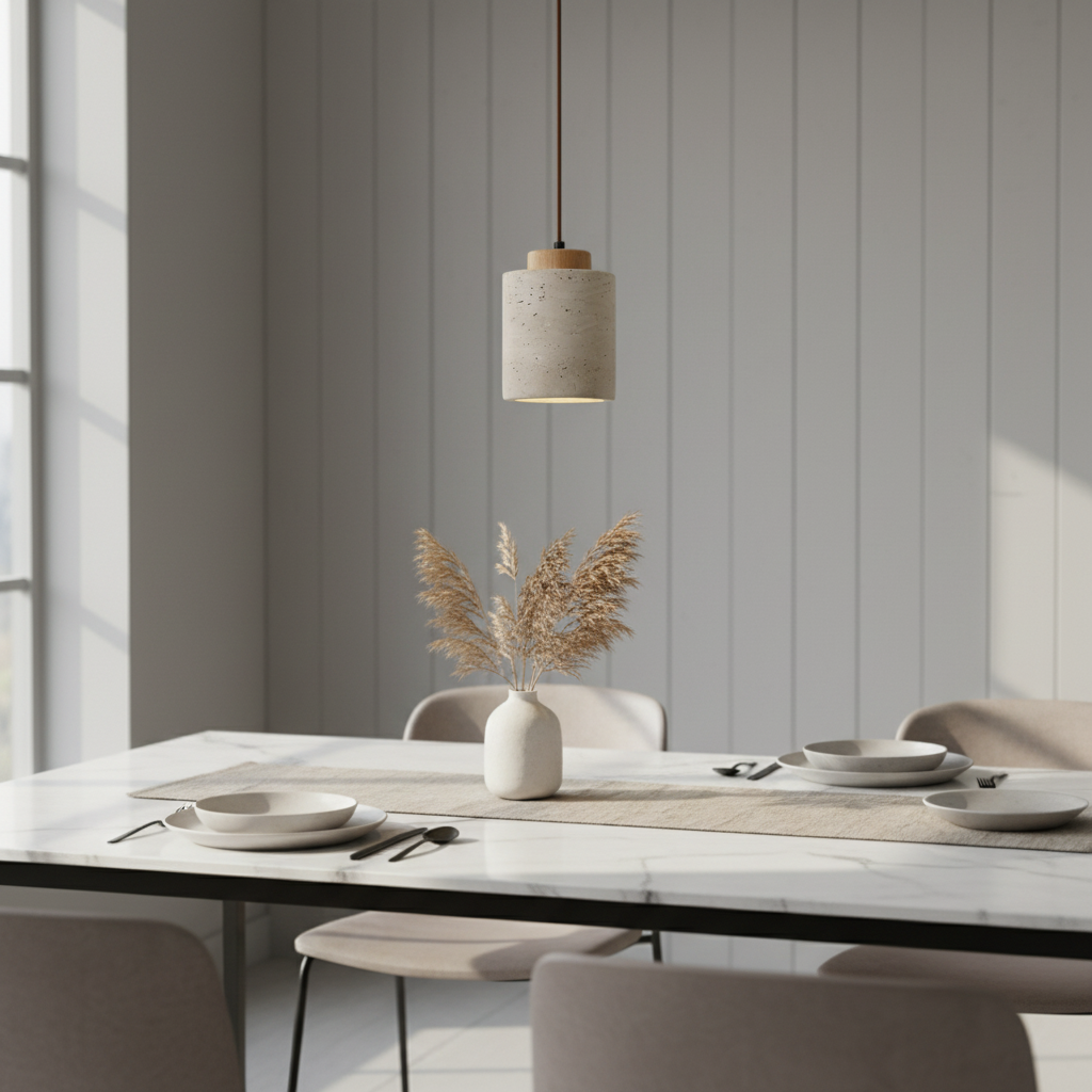 Nordic Minimalist Pendant Lamp with Travertine Shade and Cord Pendant
