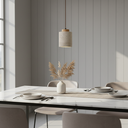 Nordic Minimalist Pendant Lamp with Travertine Shade and Cord Pendant