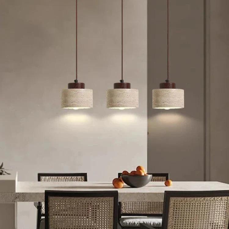 Nordic Minimalist Pendant Lamp with Travertine Shade and Cord Pendant