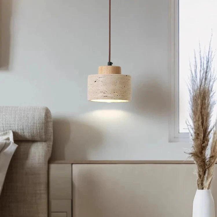 Nordic Minimalist Pendant Lamp with Travertine Shade and Cord Pendant