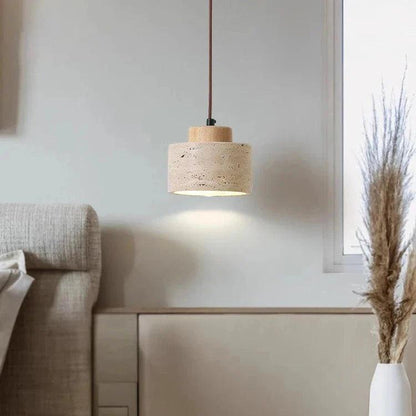 Nordic Minimalist Pendant Lamp with Travertine Shade and Cord Pendant