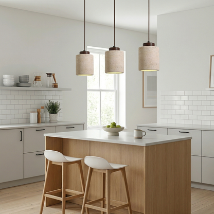 Nordic Minimalist Pendant Lamp with Travertine Shade and Cord Pendant