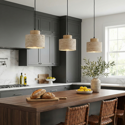 Nordic Minimalist Pendant Lamp with Travertine Shade and Cord Pendant