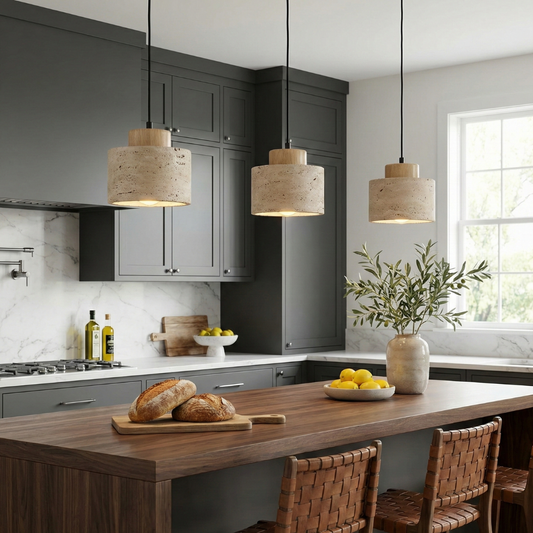 Nordic Minimalist Pendant Lamp with Travertine Shade and Cord Pendant
