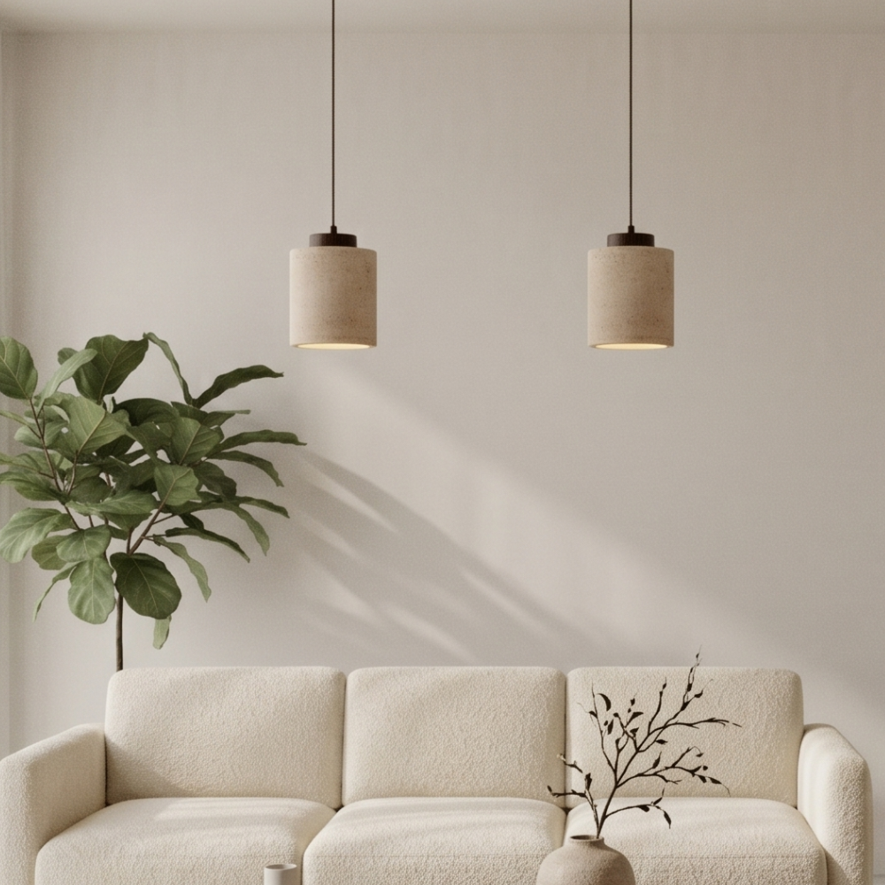 Nordic Minimalist Pendant Lamp with Travertine Shade and Cord Pendant