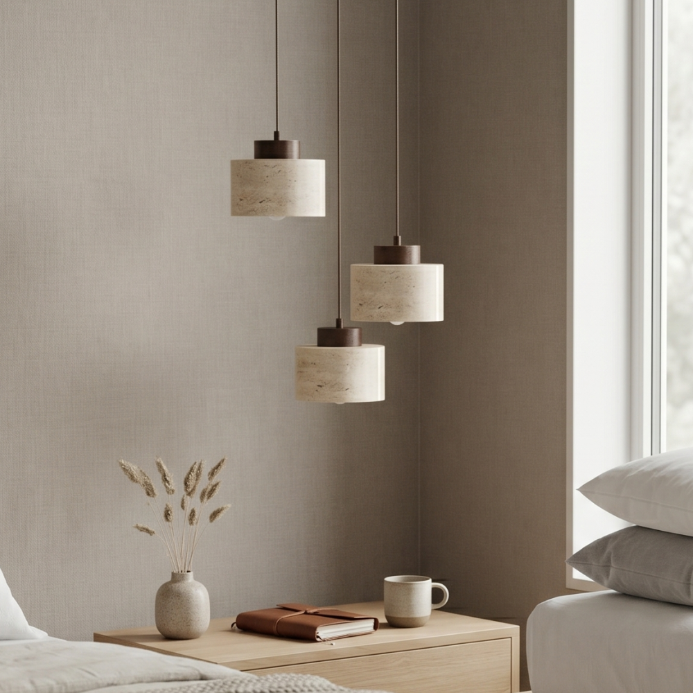 Nordic Minimalist Pendant Lamp with Travertine Shade and Cord Pendant