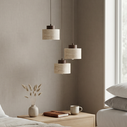 Nordic Minimalist Pendant Lamp with Travertine Shade and Cord Pendant