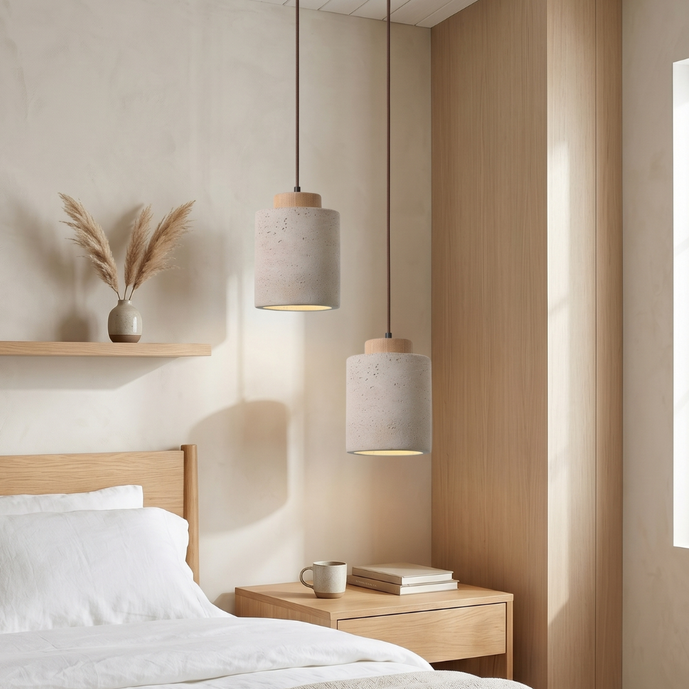 Nordic Minimalist Pendant Lamp with Travertine Shade and Cord Pendant