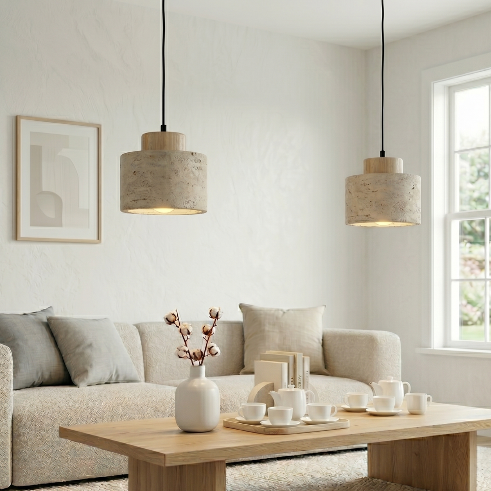 Nordic Minimalist Pendant Lamp with Travertine Shade and Cord Pendant