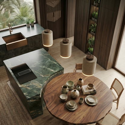Nordic Minimalist Pendant Lamp with Travertine Shade and Cord Pendant