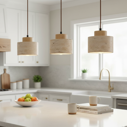Nordic Minimalist Pendant Lamp with Travertine Shade and Cord Pendant