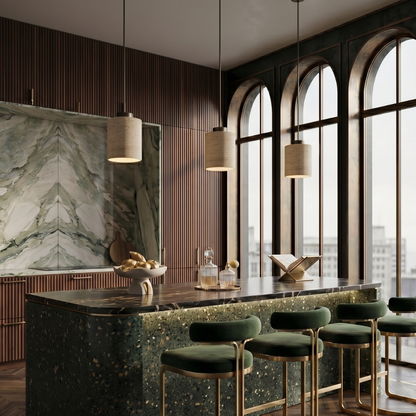 Nordic Minimalist Pendant Lamp with Travertine Shade and Cord Pendant
