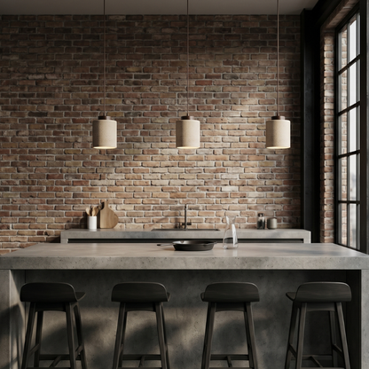 Nordic Minimalist Pendant Lamp with Travertine Shade and Cord Pendant