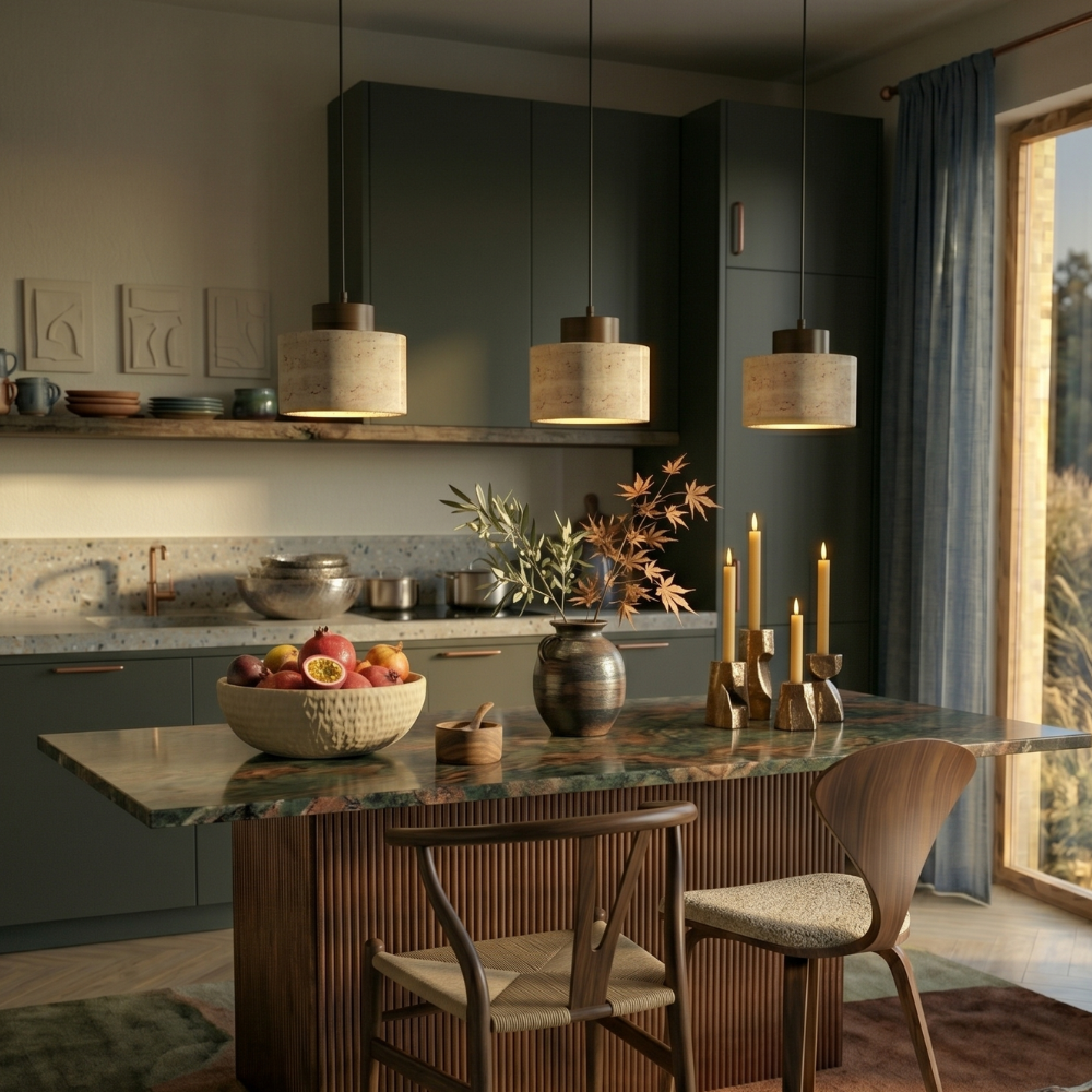 Nordic Minimalist Pendant Lamp with Travertine Shade and Cord Pendant