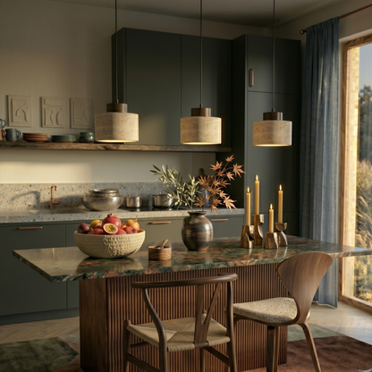 Nordic Minimalist Pendant Lamp with Travertine Shade and Cord Pendant