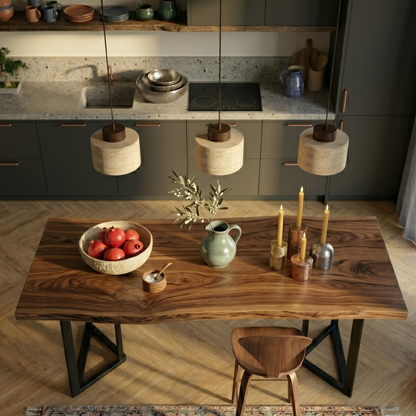 Nordic Minimalist Pendant Lamp with Travertine Shade and Cord Pendant