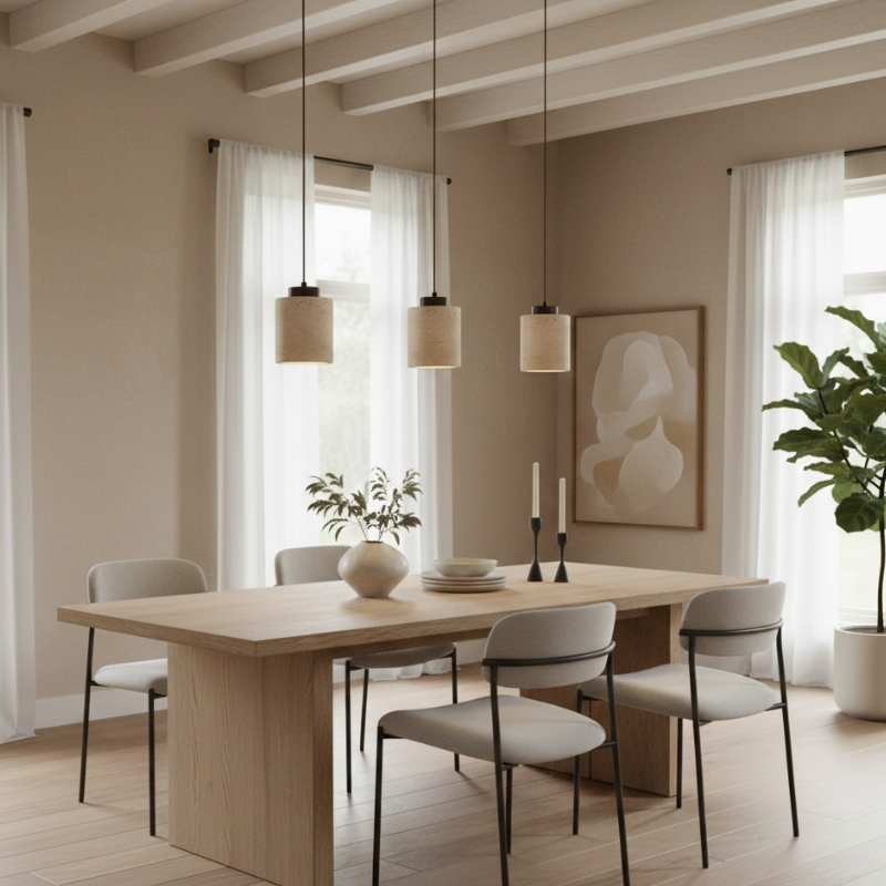 Nordic Minimalist Pendant Lamp with Travertine Shade and Cord Pendant