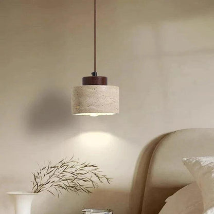 Nordic Minimalist Pendant Lamp with Travertine Shade and Cord Pendant