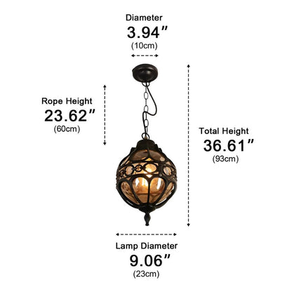 Outdoor Globe Pendant Lamp Bohemian Style with Ornamental Metal Frame