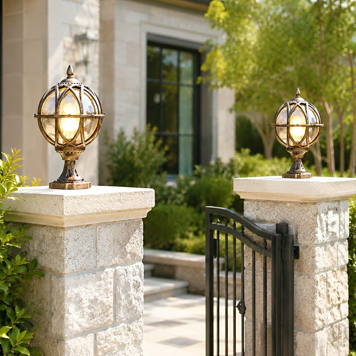 Outdoor Globe Post Cap Lamp Vintage with E27 Fitting for Fence and Gate Pillars