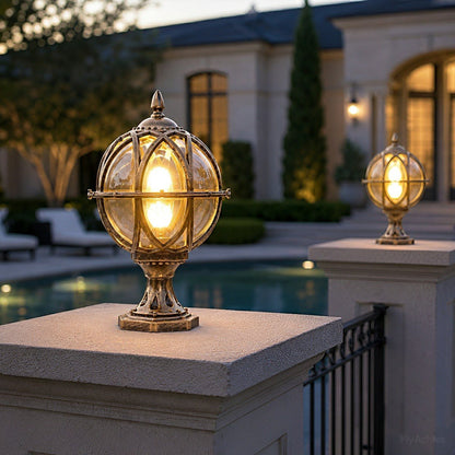 Outdoor Globe Post Cap Lamp Vintage with E27 Fitting for Fence and Gate Pillars