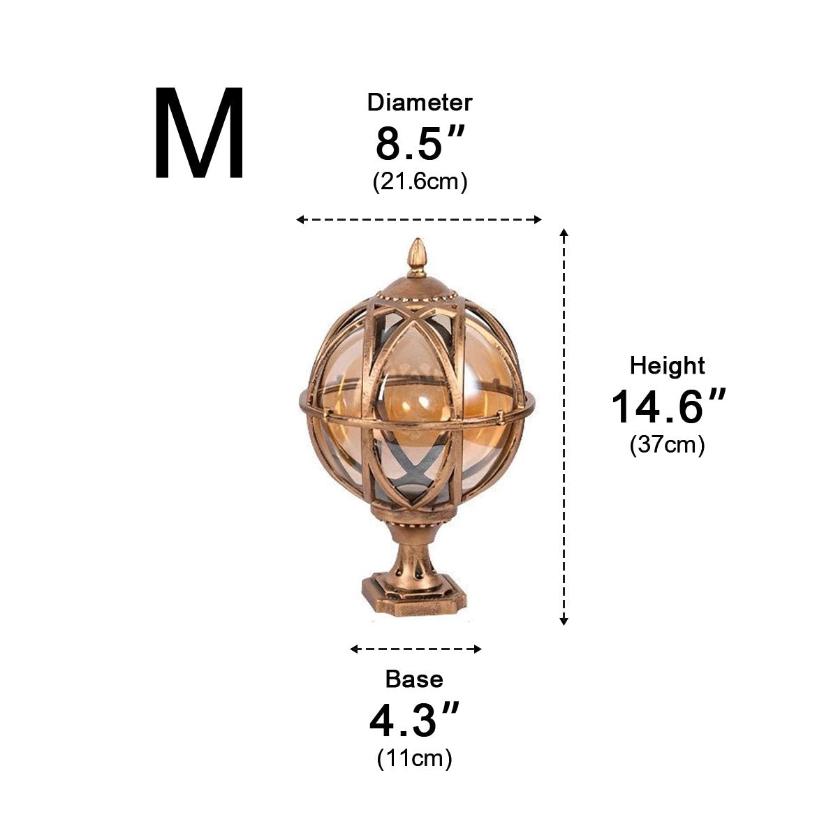 Outdoor Globe Post Cap Lamp Vintage with E27 Fitting for Fence and Gate Pillars