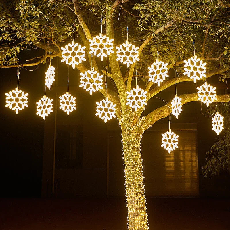 Outdoor Hanging LED Christmas Lights with Snowflake Shapes