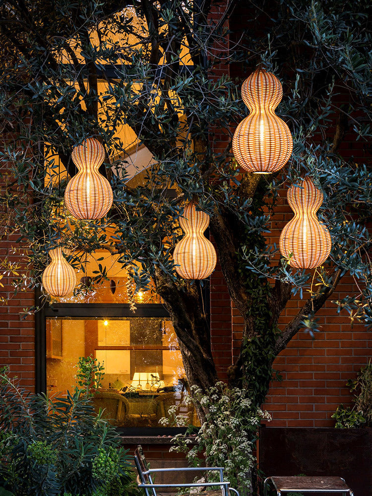 Outdoor Pendant Lamp Bohemian Woven Gourd Shape with IP65 Rating
