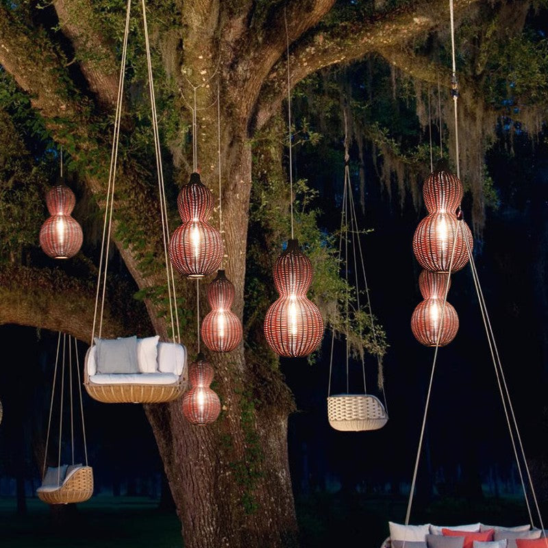 Outdoor Pendant Lamp Bohemian Woven Gourd Shape with IP65 Rating