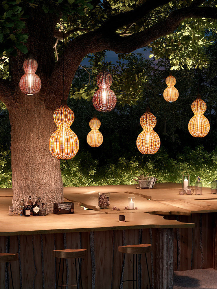 Outdoor Pendant Lamp Bohemian Woven Gourd Shape with IP65 Rating