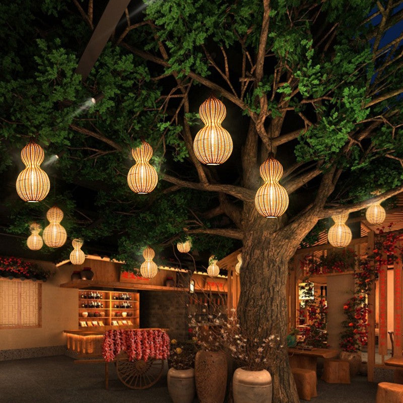 Outdoor Pendant Lamp Bohemian Woven Gourd Shape with IP65 Rating