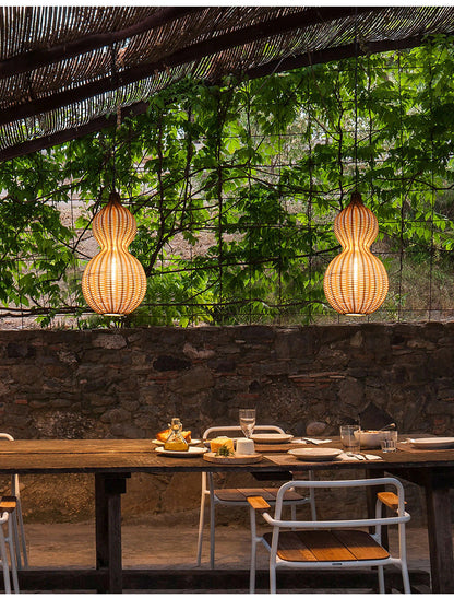 Outdoor Pendant Lamp Bohemian Woven Gourd Shape with IP65 Rating