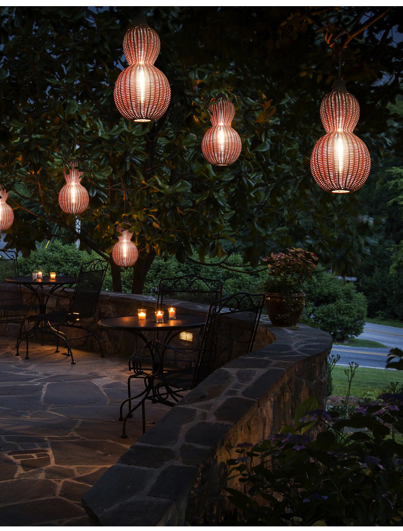 Outdoor Pendant Lamp Bohemian Woven Gourd Shape with IP65 Rating
