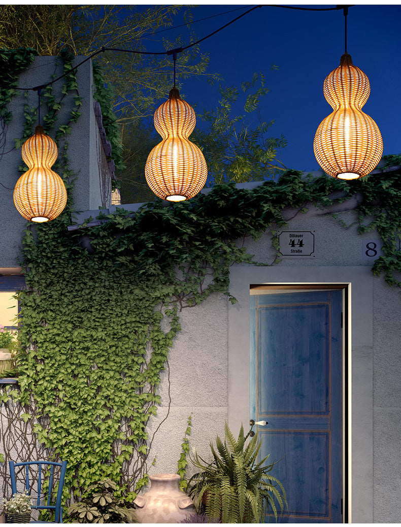 Outdoor Pendant Lamp Bohemian Woven Gourd Shape with IP65 Rating