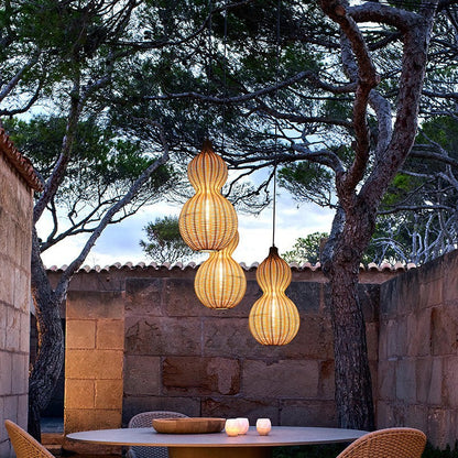Outdoor Pendant Lamp Bohemian Woven Gourd Shape with IP65 Rating
