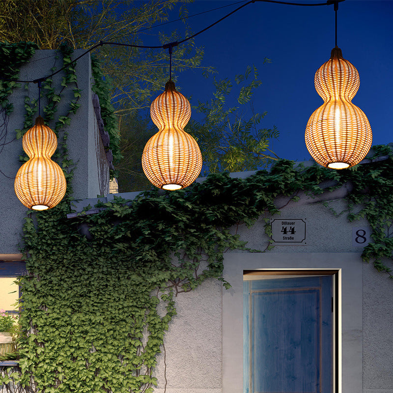 Outdoor Pendant Lamp Bohemian Woven Gourd Shape with IP65 Rating