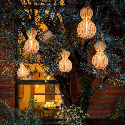 Outdoor Pendant Lamp Bohemian Woven Gourd Shape with IP65 Rating