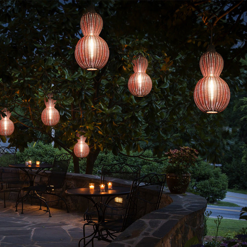 Outdoor Pendant Lamp Bohemian Woven Gourd Shape with IP65 Rating