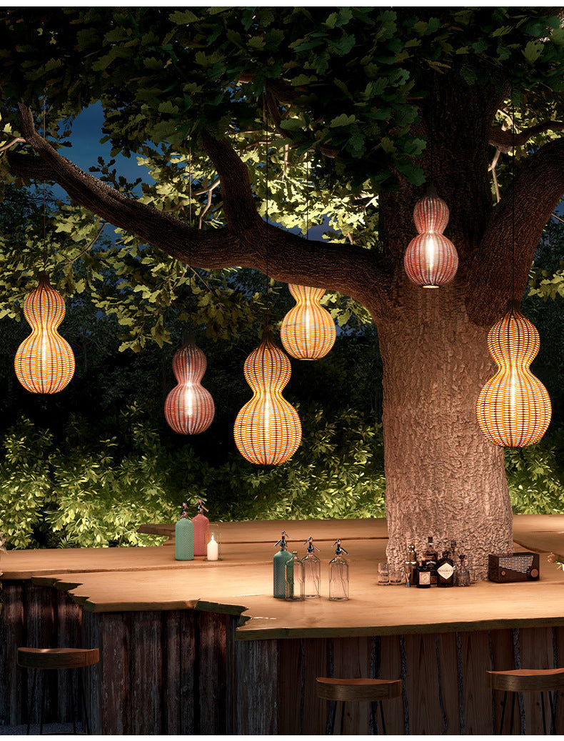 Outdoor Pendant Lamp Bohemian Woven Gourd Shape with IP65 Rating