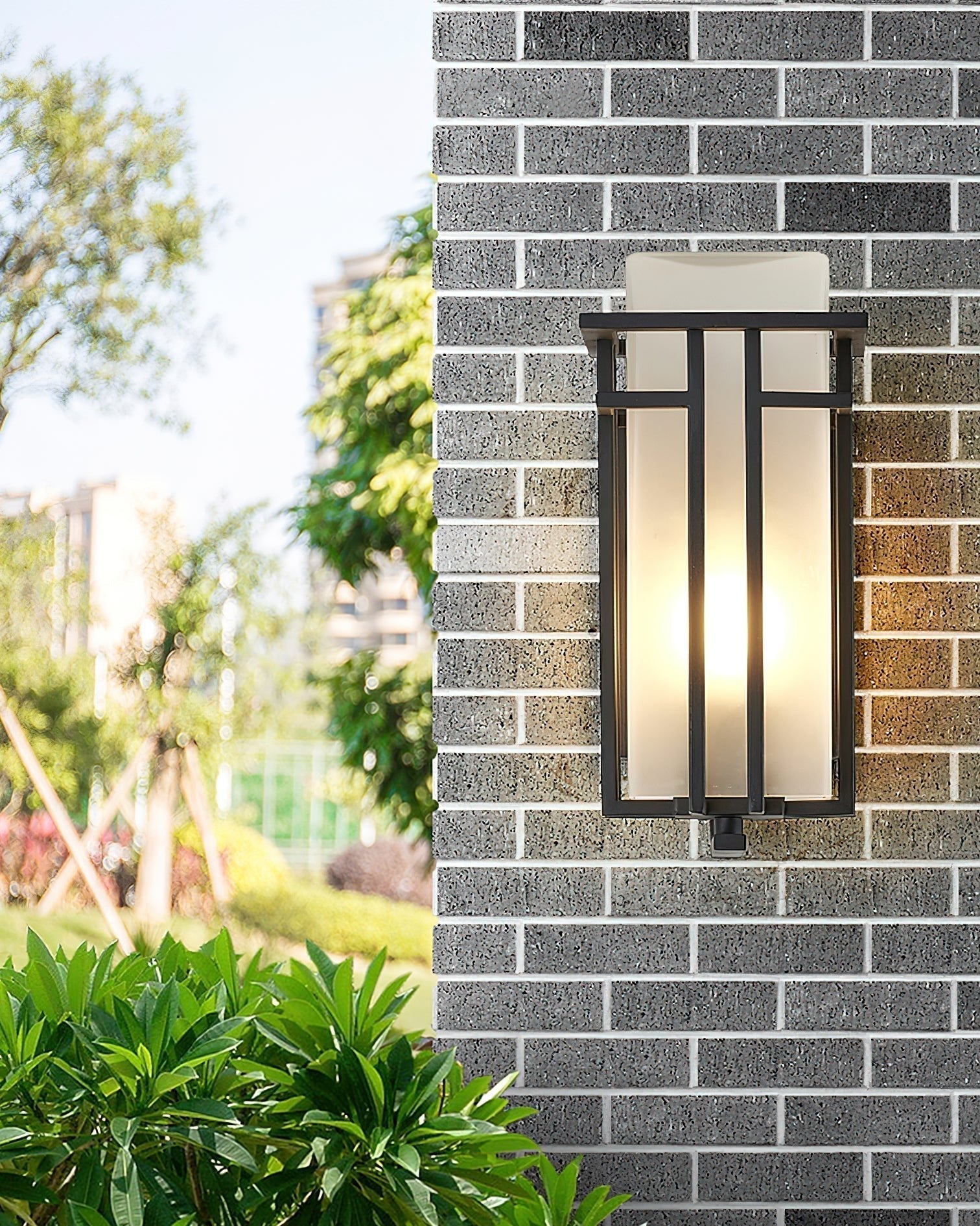 Outdoor Wall Lamp Art Deco Lantern Style with Frosted Glass Shade