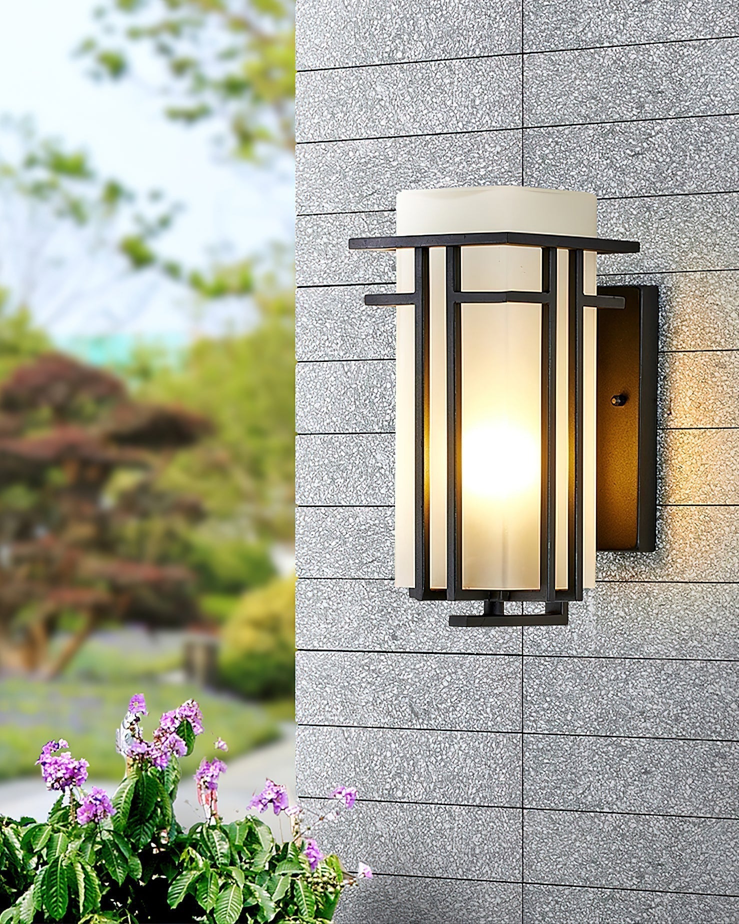 Outdoor Wall Lamp Art Deco Lantern Style with Frosted Glass Shade
