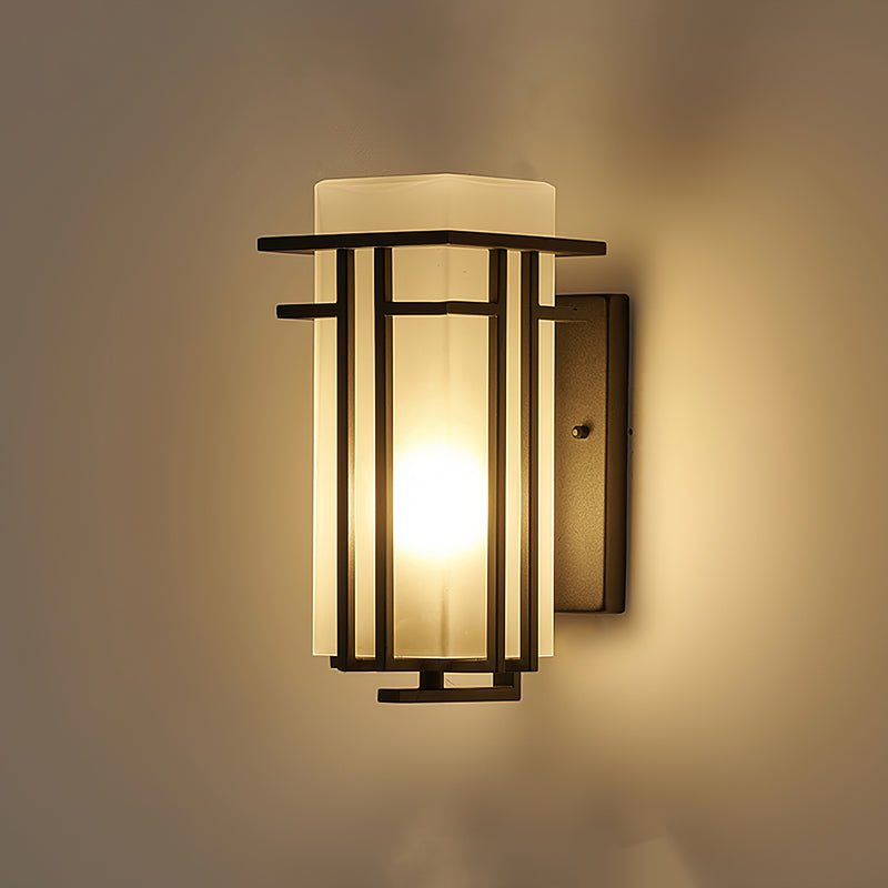 Outdoor Wall Lamp Art Deco Lantern Style with Frosted Glass Shade