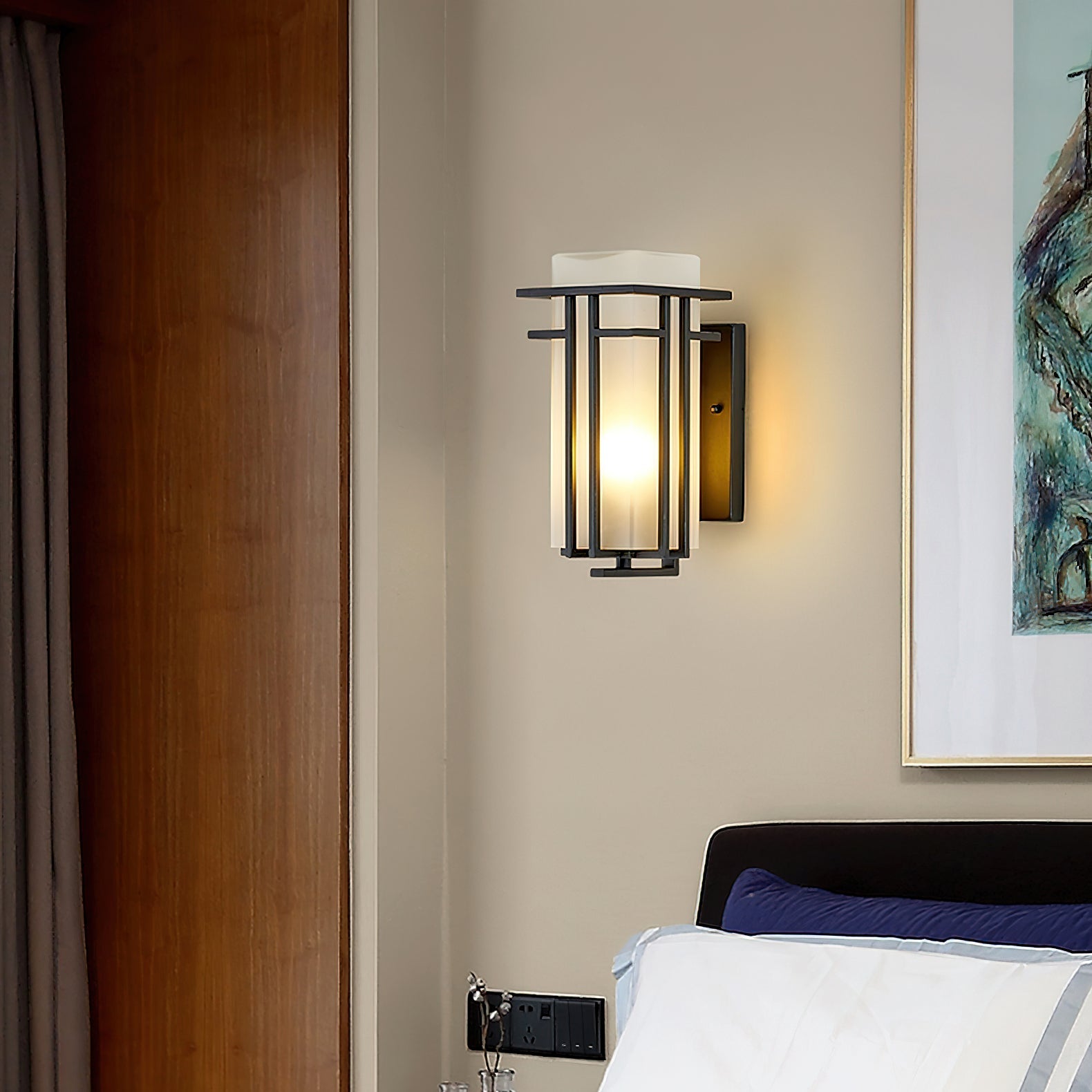 Outdoor Wall Lamp Art Deco Lantern Style with Frosted Glass Shade