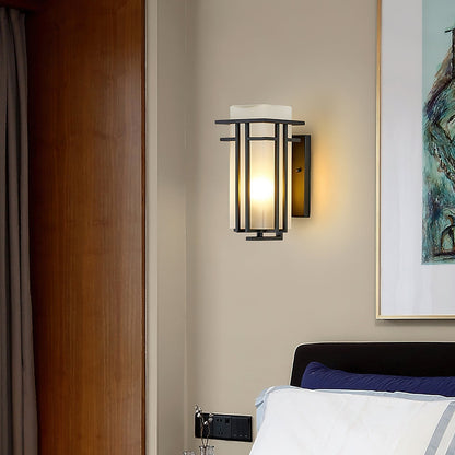 Outdoor Wall Lamp Art Deco Lantern Style with Frosted Glass Shade