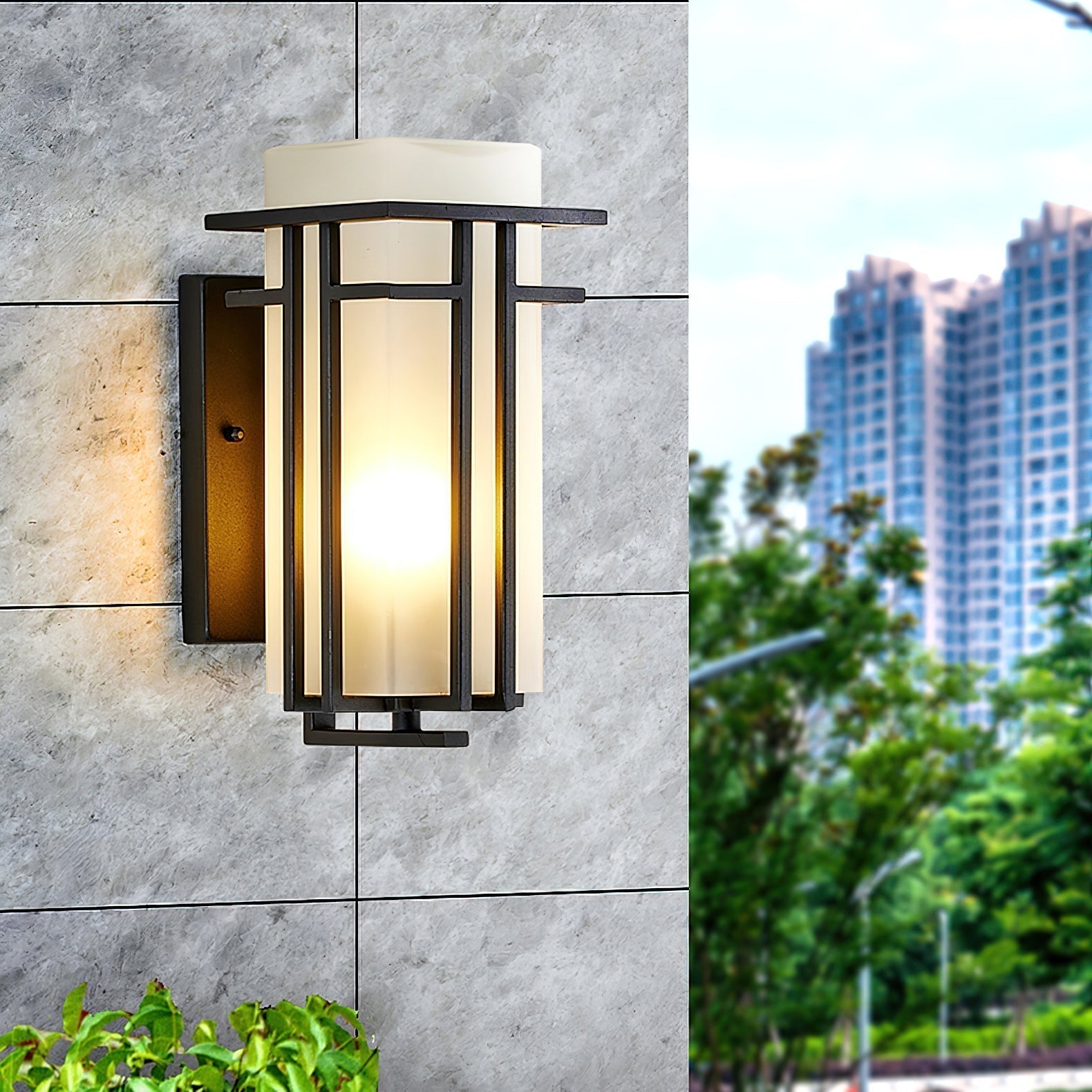 Outdoor Wall Lamp Art Deco Lantern Style with Frosted Glass Shade
