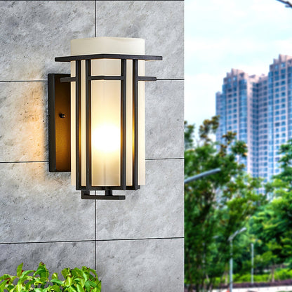 Outdoor Wall Lamp Art Deco Lantern Style with Frosted Glass Shade