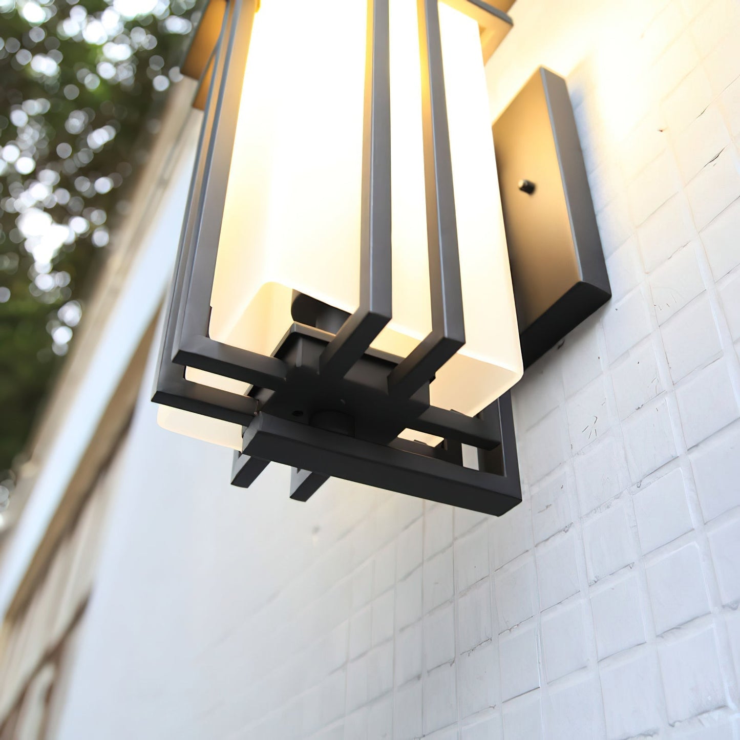 Outdoor Wall Lamp Art Deco Lantern Style with Frosted Glass Shade