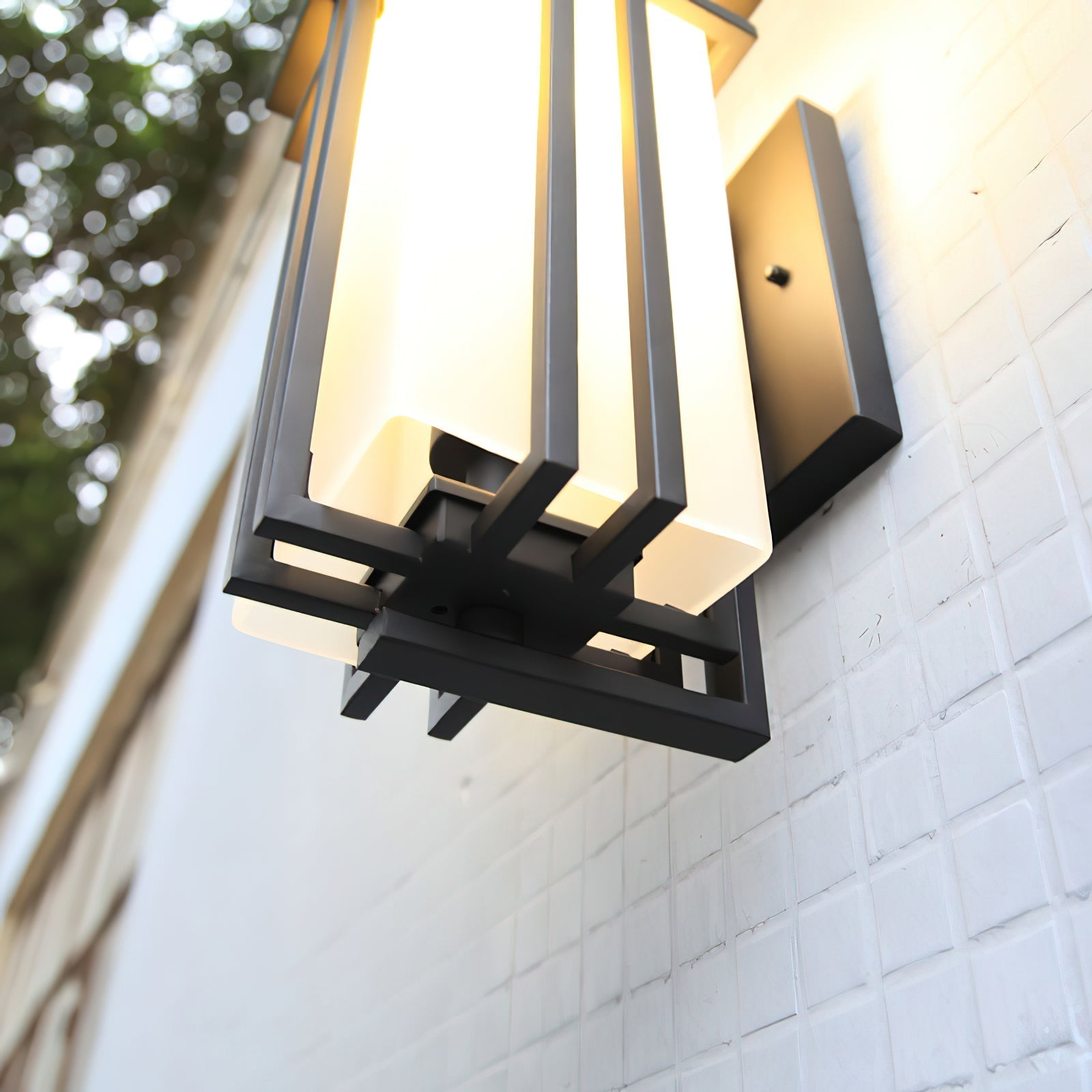 Outdoor Wall Lamp Art Deco Lantern Style with Frosted Glass Shade