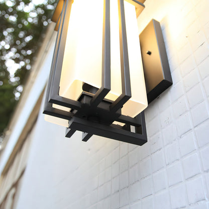 Outdoor Wall Lamp Art Deco Lantern Style with Frosted Glass Shade