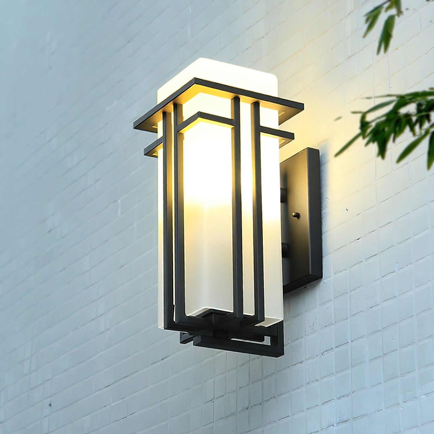 Outdoor Wall Lamp Art Deco Lantern Style with Frosted Glass Shade